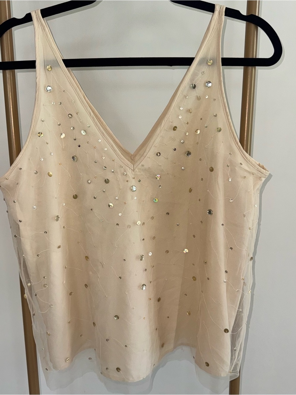 LOFT Pale Pink Sequin V-Neck Tank Top